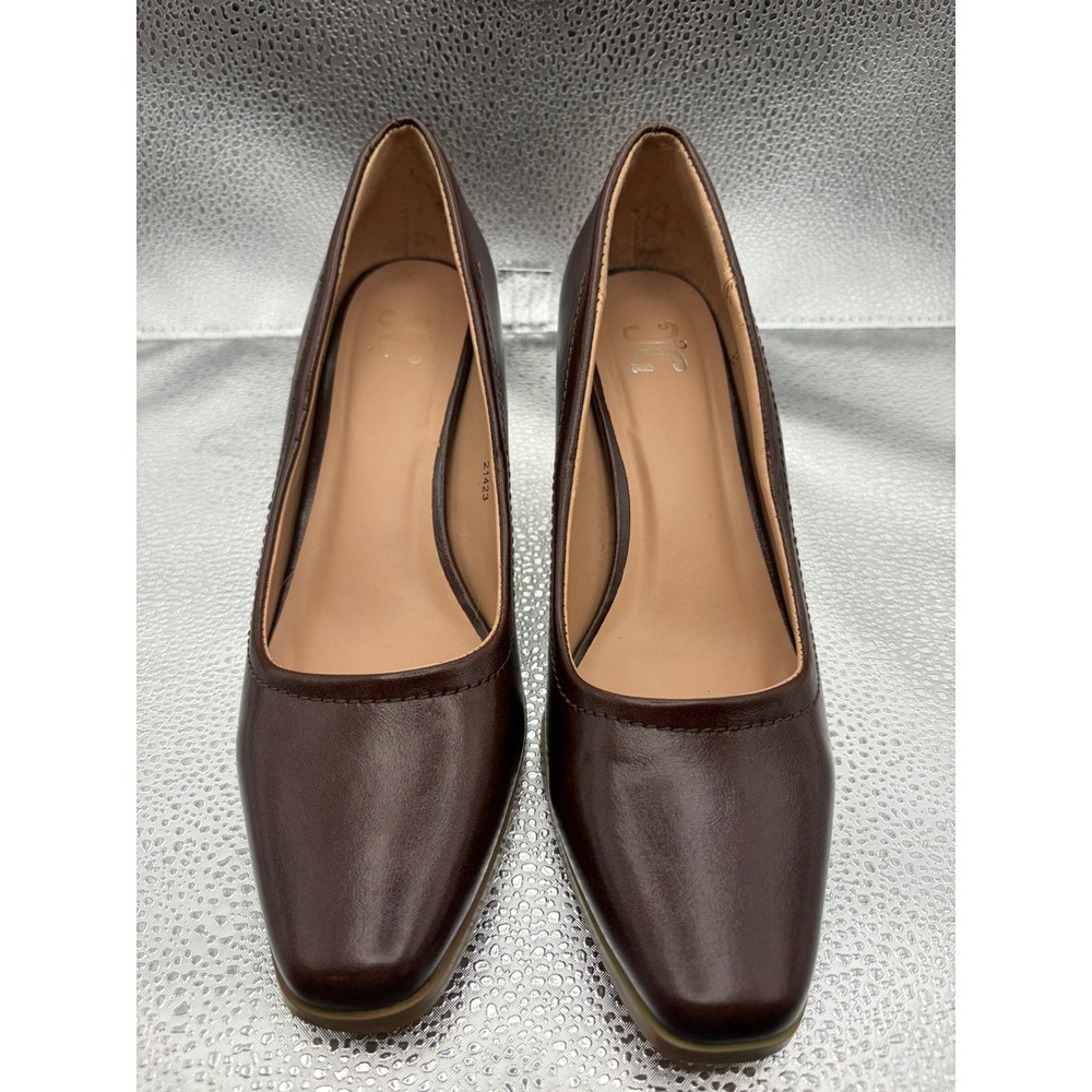 Journee Collection‎ Womens Brown Square Toe Block Heel Pumps Size 7 21423